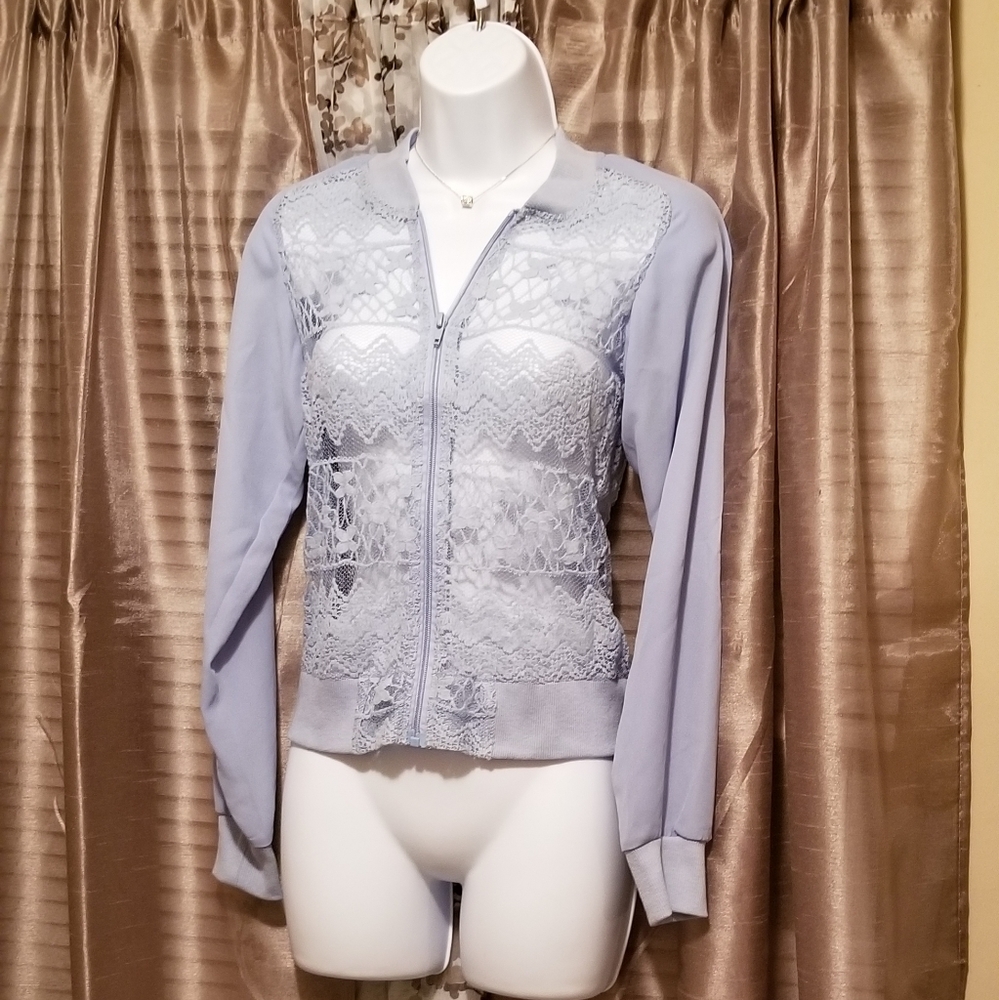 Crochet lace blue jacket nwot